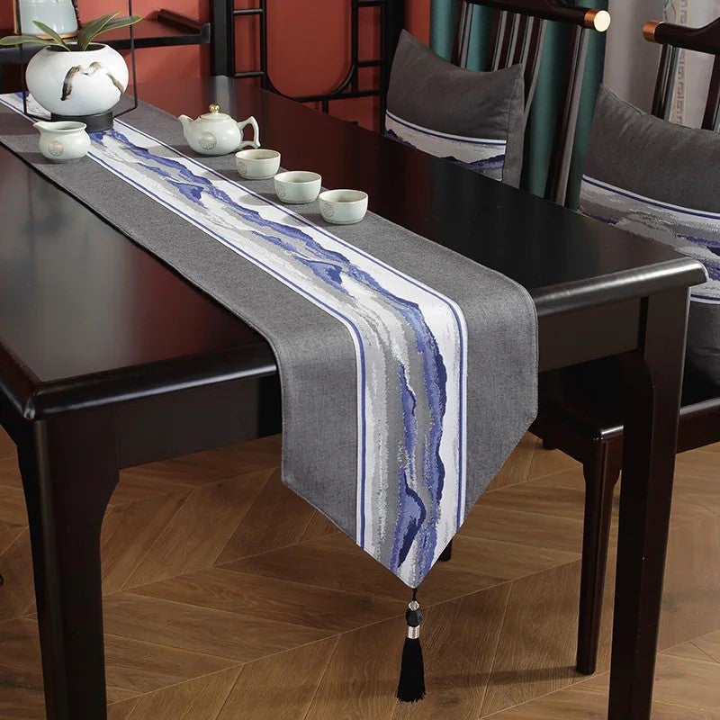 Bluejw Modern Table Runner Linen Embroidered Table Runner Easy-Care Table Runner - Image 1